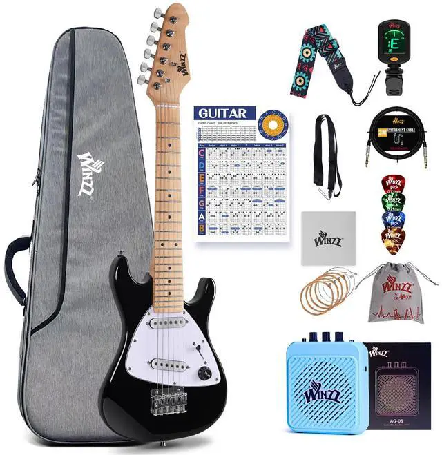 Main image of 30 Inch Kids Electric Guitar Beginner Kit, Junior 1/4 Size Mini Electric Guitar for Children Complete Stater Set with Amp, Gloosy Black Colour