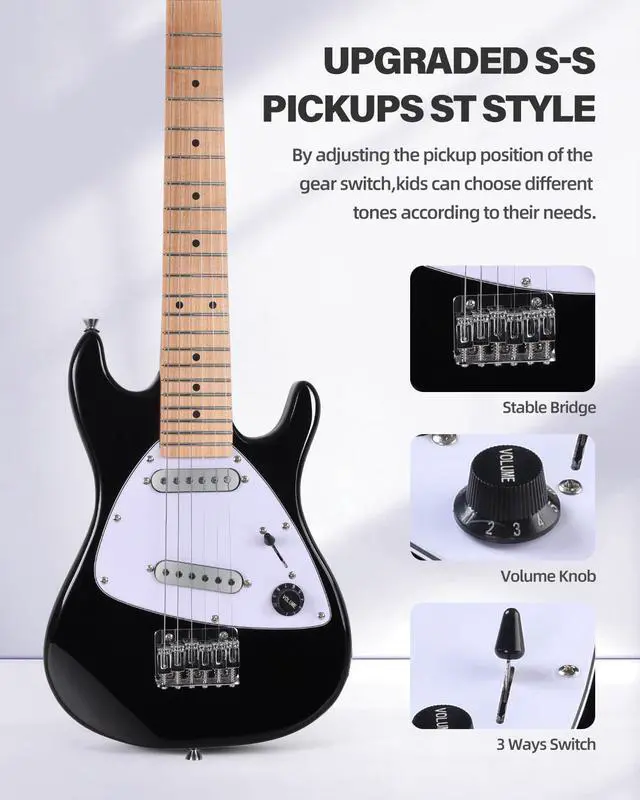 Alt view image 2 of 7 - 30 Inch Kids Electric Guitar Beginner Kit, Junior 1/4 Size Mini Electric Guitar for Children Complete Stater Set with Amp, Gloosy Black Colour