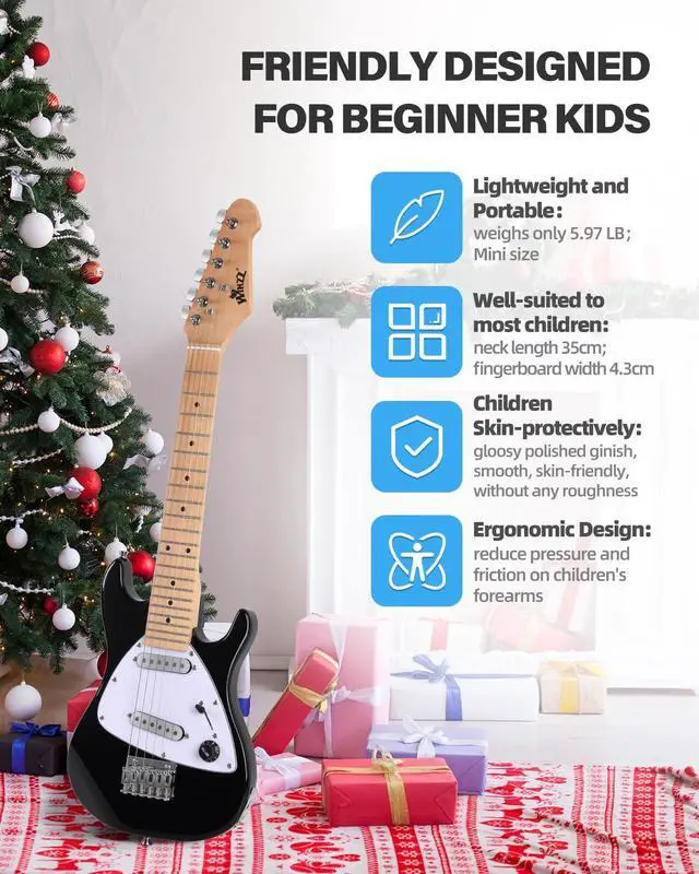 Alt view image 4 of 7 - 30 Inch Kids Electric Guitar Beginner Kit, Junior 1/4 Size Mini Electric Guitar for Children Complete Stater Set with Amp, Gloosy Black Colour