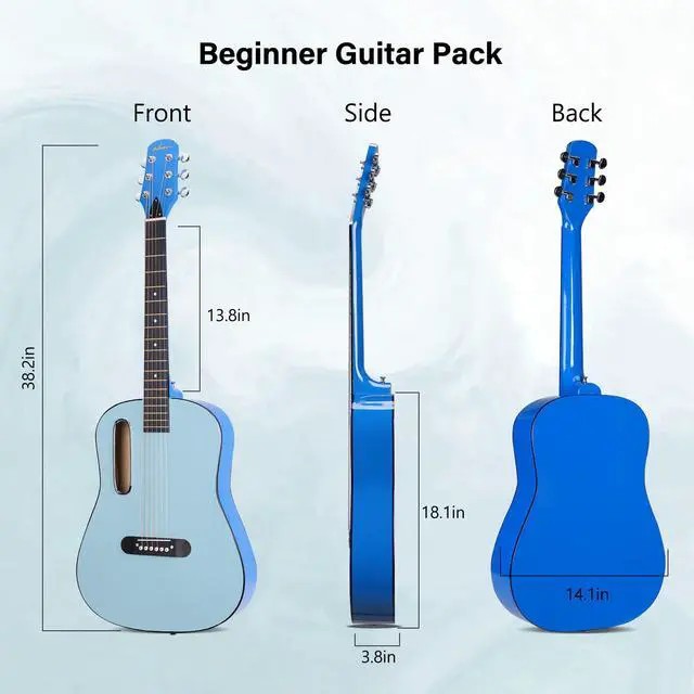 Alt view image 3 of 7 - Acoustic Guitar Kits for Beginners Adults - 38" Steel-String Guitars Bundle with Online Lesson Wooden Bowl Guitarra Starter Set Package with Bag, Strap, Picks, Capos, Kazoo, Blue