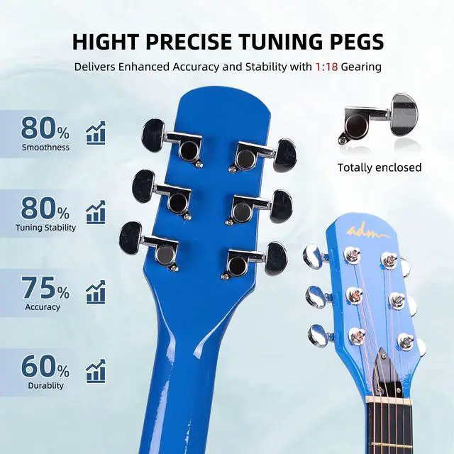 Alt view image 5 of 7 - Acoustic Guitar Kits for Beginners Adults - 38" Steel-String Guitars Bundle with Online Lesson Wooden Bowl Guitarra Starter Set Package with Bag, Strap, Picks, Capos, Kazoo, Blue