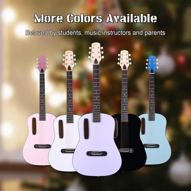 Alt view image 7 of 7 - Acoustic Guitar Kits for Beginners Adults - 38" Steel-String Guitars Bundle with Online Lesson Wooden Bowl Guitarra Starter Set Package with Bag, Strap, Picks, Capos, Kazoo, Pink