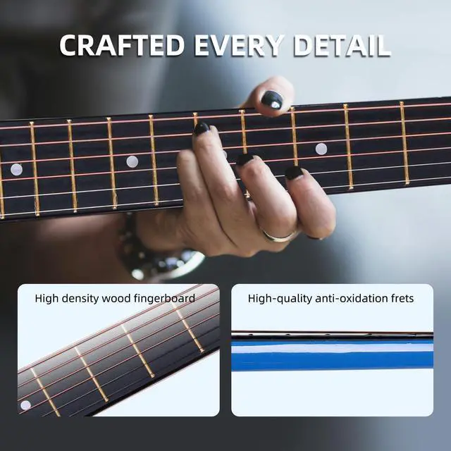 Alt view image 6 of 7 - Acoustic Guitar Kits for Beginners Adults - 38" Steel-String Guitars Bundle with Online Lesson Wooden Bowl Guitarra Starter Set Package with Bag, Strap, Picks, Capos, Kazoo, Blue
