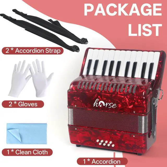 Alt view image 4 of 7 - Accordion, 22 Keys 8 Bass Piano Accordion Acordeones Para Adultos, Acordeón De Adulto Azul for Beginners Adults, Educational Musical Instrument Sweet Sound with Straps and Padded Bag (Red)