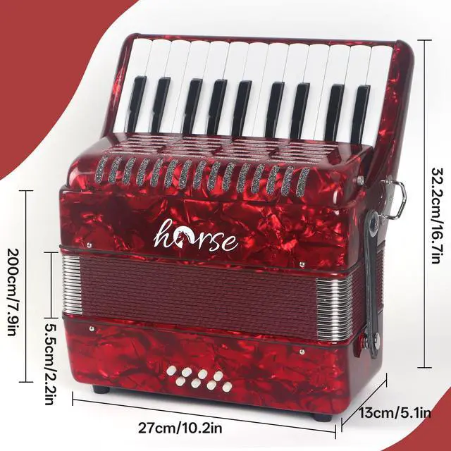 Alt view image 6 of 7 - Accordion, 22 Keys 8 Bass Piano Accordion Acordeones Para Adultos, Acordeón De Adulto Azul for Beginners Adults, Educational Musical Instrument Sweet Sound with Straps and Padded Bag (Red)