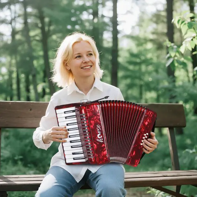 Alt view image 7 of 7 - Accordion, 22 Keys 8 Bass Piano Accordion Acordeones Para Adultos, Acordeón De Adulto Azul for Beginners Adults, Educational Musical Instrument Sweet Sound with Straps and Padded Bag (Red)