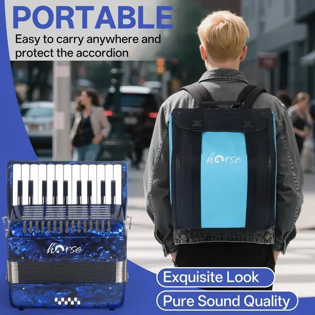 Alt view image 4 of 7 - Accordion, 22 Keys 8 Bass Piano Accordion Acordeones Para Adultos, Acordeón De Adulto Azul for Beginners Adults, Educational Musical Instrument Sweet Sound with Straps and Padded Bag (Blue)