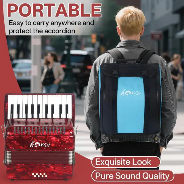 Alt view image 5 of 7 - Accordion, 22 Keys 8 Bass Piano Accordion Acordeones Para Adultos, Acordeón De Adulto Azul for Beginners Adults, Educational Musical Instrument Sweet Sound with Straps and Padded Bag (Red)
