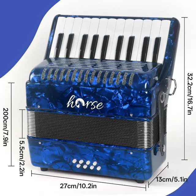 Alt view image 5 of 7 - Accordion, 22 Keys 8 Bass Piano Accordion Acordeones Para Adultos, Acordeón De Adulto Azul for Beginners Adults, Educational Musical Instrument Sweet Sound with Straps and Padded Bag (Blue)