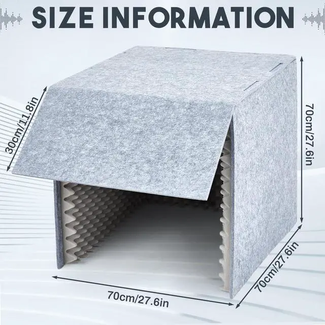 Alt view image 2 of 6 - 28 x 28 x 28 Inch Desktop Soundproof Cover Portable Vocal Recording Booth Vocal Absorbing Shield Microphone Isolation Booth Cube for Sound Clearer Home Music Studio Podcasts Recording, Grey
