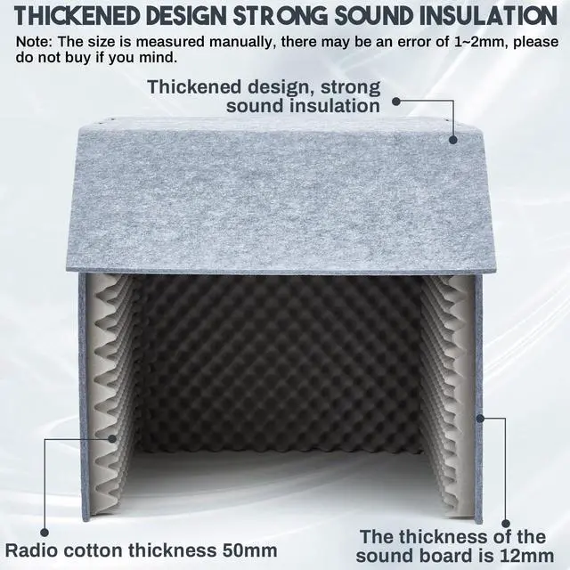 Alt view image 3 of 6 - 28 x 28 x 28 Inch Desktop Soundproof Cover Portable Vocal Recording Booth Vocal Absorbing Shield Microphone Isolation Booth Cube for Sound Clearer Home Music Studio Podcasts Recording, Grey