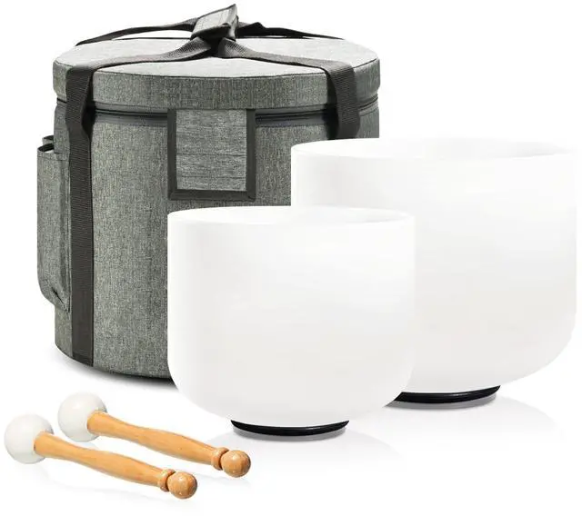 Main image of Couple of 2 PCS Crystal Singing Bowl Set, 8"F and 10" C Note | F note Heart Chakra, C note Root Chakra, Sound Bowl Meditation Set for Healing, Carry Case Bag