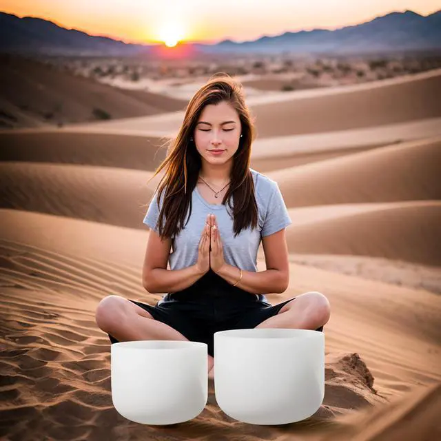 Alt view image 2 of 6 - Couple of 2 PCS Crystal Singing Bowl Set, 8"F and 10" C Note | F note Heart Chakra, C note Root Chakra, Sound Bowl Meditation Set for Healing, Carry Case Bag