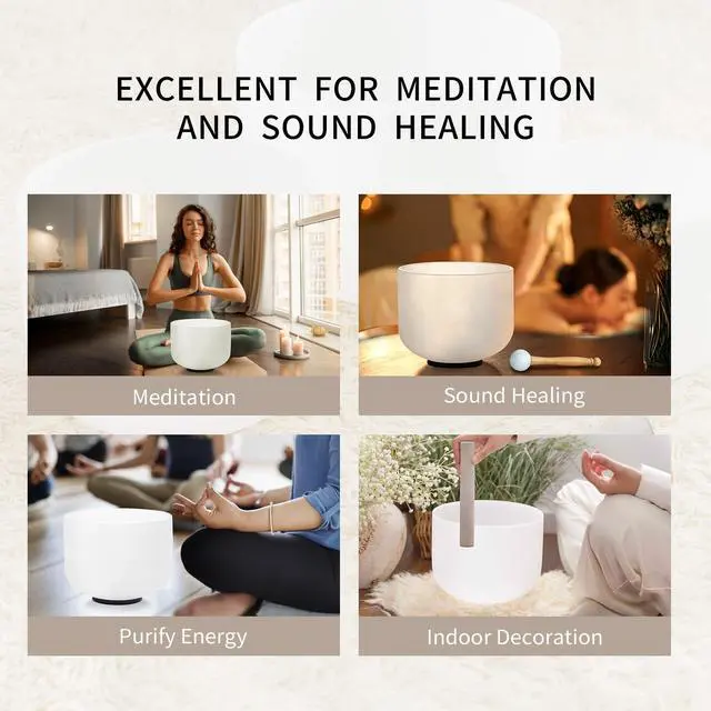 Alt view image 7 of 7 - 528HZ 8 Inch C Note Crystal Singing Bowl Sound Healing Meditation | Sound Bath Bowl,Cleansing Stress Relief,White Quartz Frosted Bowl without Bag