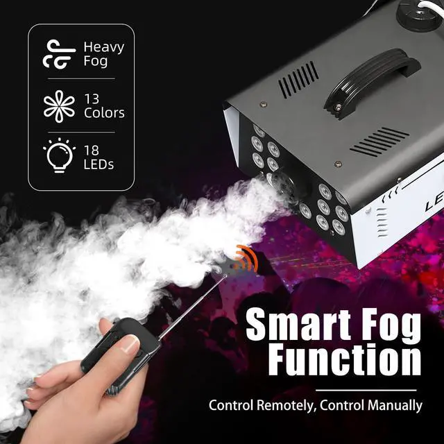 Alt view image 2 of 7 - Fog Machine Halloween Outdoor 1200W with 18 LED Lights, Smoke Machine Fog | With Remote, Perfect for Party, Stage, Wedding, Indoor