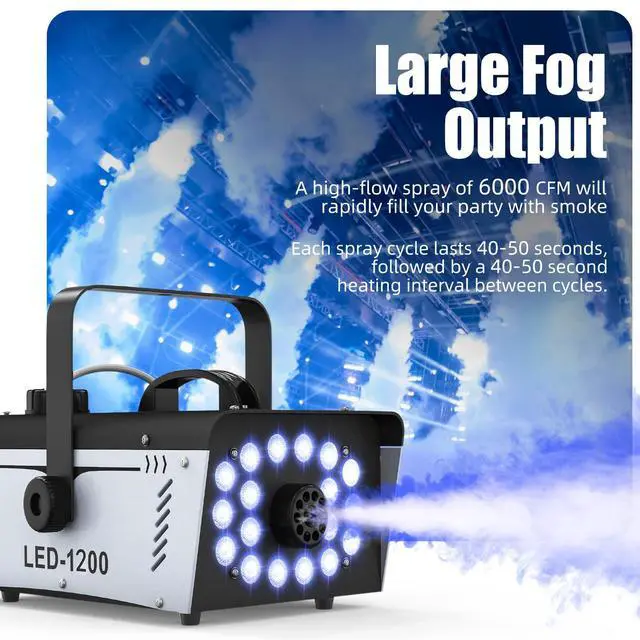 Alt view image 5 of 7 - Fog Machine Halloween Outdoor 1200W with 18 LED Lights, Smoke Machine Fog | With Remote, Perfect for Party, Stage, Wedding, Indoor