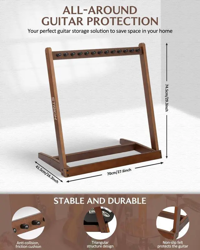 Alt view image 2 of 7 - Wooden Guitar Stand Multiple Guitars, Guitar Rack for 4 Acoustic or 6 Electric Guitars & Basses, Floor Standing Multi Guitar Display for Studio & Home - Protective Padding, SMT-10 (6-Holder)