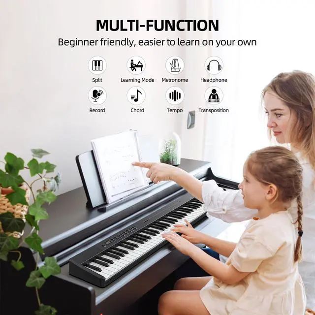 Alt view image 5 of 7 - FP-10 Portable Piano Keyboard for Beginners 88 Keys Folding Digital Piano with Sustain Pedal Foldable Electric Piano Keyboard with Semi Weighted Wood Grain Key Suitable for Midi Bluetooth