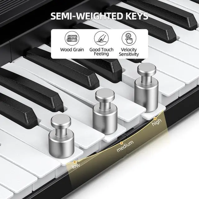 Alt view image 3 of 7 - FP-10 Portable Piano Keyboard for Beginners 88 Keys Folding Digital Piano with Sustain Pedal Foldable Electric Piano Keyboard with Semi Weighted Wood Grain Key Suitable for Midi Bluetooth