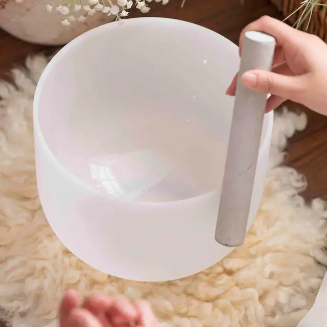 Alt view image 3 of 7 - 528HZ 8 Inch C Note Crystal Singing Bowl Sound Healing Meditation | Sound Bath Bowl,Cleansing Stress Relief,White Quartz Frosted Bowl without Bag
