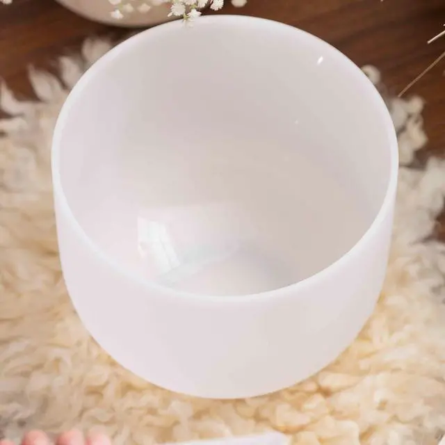 Alt view image 4 of 7 - 528HZ 8 Inch C Note Crystal Singing Bowl Sound Healing Meditation | Sound Bath Bowl,Cleansing Stress Relief,White Quartz Frosted Bowl without Bag