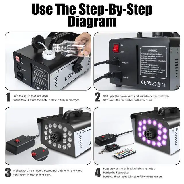 Alt view image 7 of 7 - Fog Machine Halloween Outdoor 1200W with 18 LED Lights, Smoke Machine Fog | With Remote, Perfect for Party, Stage, Wedding, Indoor