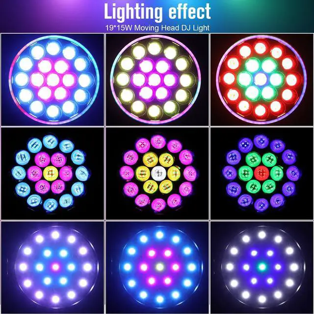 Alt view image 5 of 7 - Moving Head Light,19x15W RGBW with Light Strip Effect Moving Head Stage Spotlight,Lightweight Disco DJLight for Party Wedding Club Bars Show1