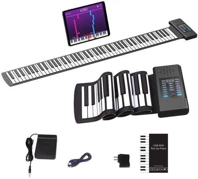 Main image of 88 Keys Roll Up Piano, Upgraded Portable Rechargeable Hand Roll Piano Keyboard, 128 Rhythms, 128 Tones, Roll Out Keyboard Piano with LED Display MIDI Function, Best Gift for Beginners