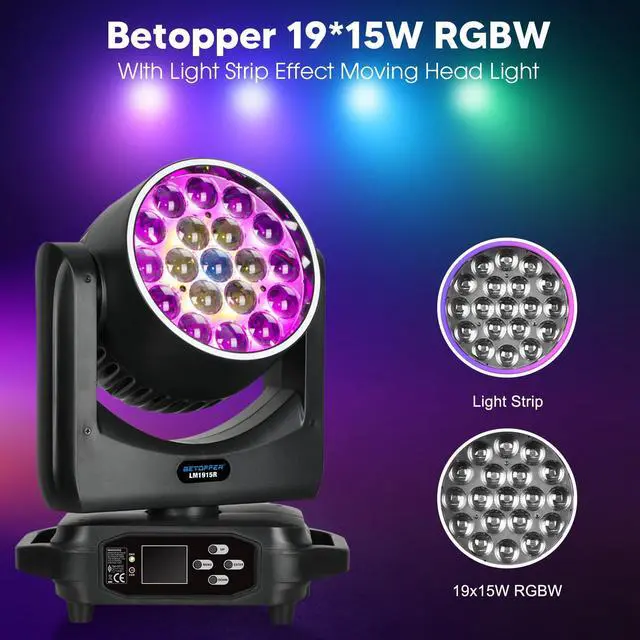 Alt view image 4 of 7 - Moving Head Light,19x15W RGBW with Light Strip Effect Moving Head Stage Spotlight,Lightweight Disco DJLight for Party Wedding Club Bars Show1