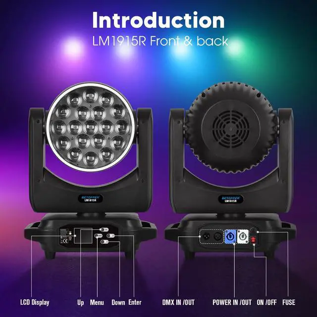 Alt view image 6 of 7 - Moving Head Light,19x15W RGBW with Light Strip Effect Moving Head Stage Spotlight,Lightweight Disco DJLight for Party Wedding Club Bars Show1