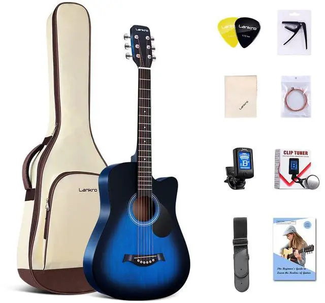 Main image of 38 inch Guitar Blue Acoustic Guitar Beginner kit Adult Cutaway Acoustic Guitar Guitarras Starter Set Bundle with Padded Gig Bag, Strap, Capo, Strings, Picks