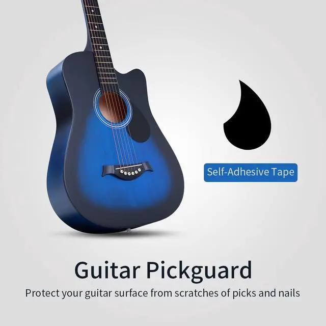 Alt view image 4 of 6 - 38 inch Guitar Blue Acoustic Guitar Beginner kit Adult Cutaway Acoustic Guitar Guitarras Starter Set Bundle with Padded Gig Bag, Strap, Capo, Strings, Picks