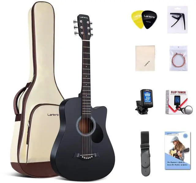 Main image of 38 inch Guitar Black Acoustic Guitar Beginner kit Adult Cutaway Acoustic Guitar Guitarras Starter Set Bundle with Padded Gig Bag, Strap, Capo, Strings, Picks