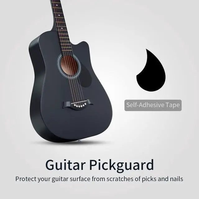 Alt view image 4 of 6 - 38 inch Guitar Black Acoustic Guitar Beginner kit Adult Cutaway Acoustic Guitar Guitarras Starter Set Bundle with Padded Gig Bag, Strap, Capo, Strings, Picks