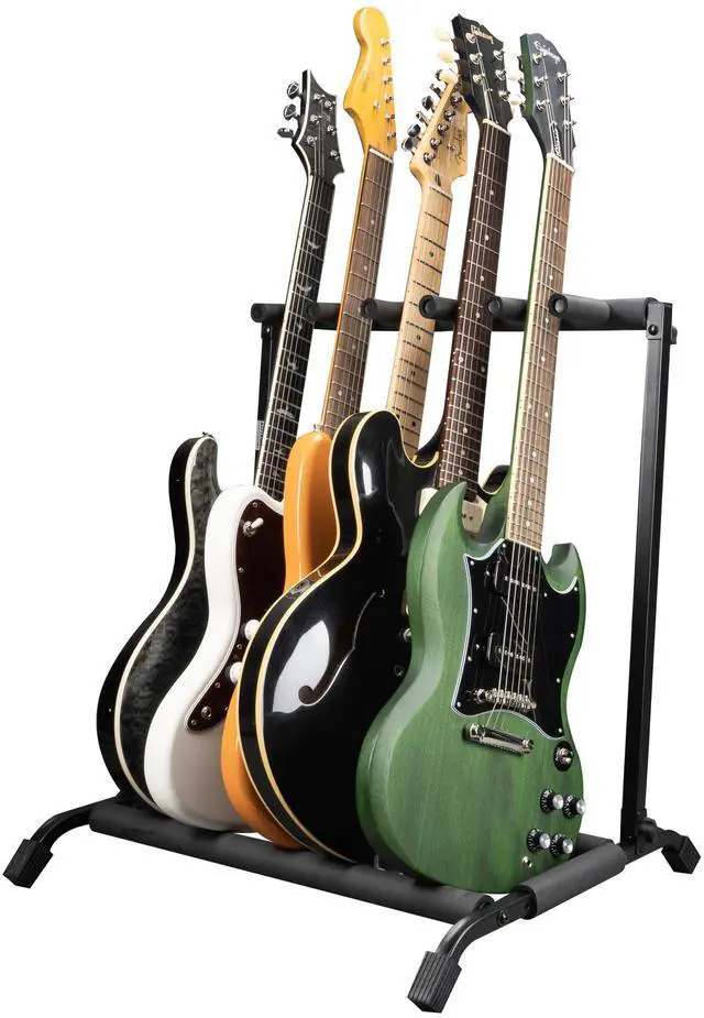 Main image of Rok-It Folding 5 Guitar Rack Stand (RI-GTR-RACK5) | Fits up to 5 Acoustic, Electric, or Bass Guitars with padded supports and a folding rack that travels and stores easily