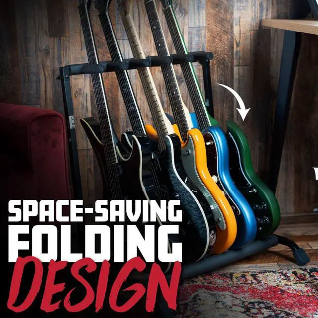 Alt view image 5 of 7 - Rok-It Folding 5 Guitar Rack Stand (RI-GTR-RACK5) | Fits up to 5 Acoustic, Electric, or Bass Guitars with padded supports and a folding rack that travels and stores easily