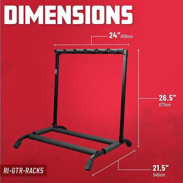 Alt view image 6 of 7 - Rok-It Folding 5 Guitar Rack Stand (RI-GTR-RACK5) | Fits up to 5 Acoustic, Electric, or Bass Guitars with padded supports and a folding rack that travels and stores easily