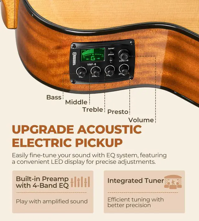 Alt view image 2 of 7 - 36-Inch Acoustic Electric Guitar Kit, 3/4 Size Cutaway Guitar Bundle with Gig Bag for Kids Beginners, Natural Cedar Top