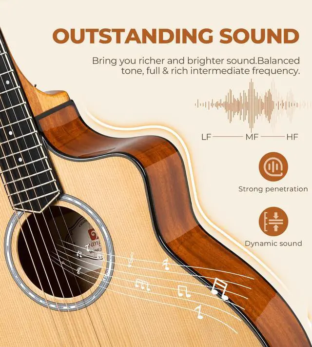 Alt view image 5 of 7 - 36-Inch Acoustic Electric Guitar Kit, 3/4 Size Cutaway Guitar Bundle with Gig Bag for Kids Beginners, Natural Cedar Top