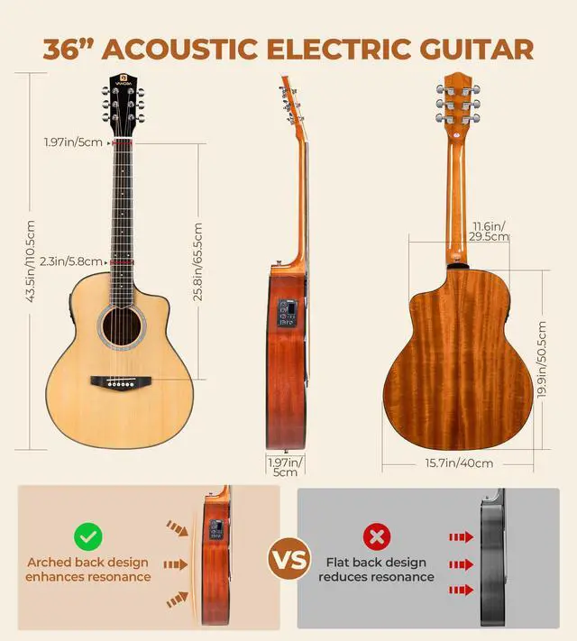 Alt view image 6 of 7 - 36-Inch Acoustic Electric Guitar Kit, 3/4 Size Cutaway Guitar Bundle with Gig Bag for Kids Beginners, Natural Cedar Top