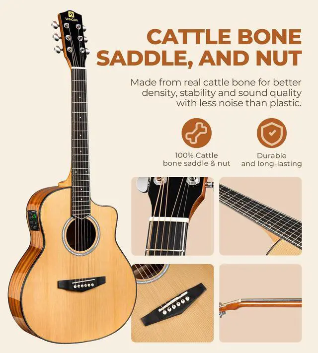 Alt view image 4 of 7 - 36-Inch Acoustic Electric Guitar Kit, 3/4 Size Cutaway Guitar Bundle with Gig Bag for Kids Beginners, Natural Cedar Top