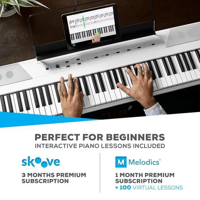 Alt view image 3 of 7 - Recital White - 88 Key Digital Piano Keyboard with Semi-Weighted Keys, 2x20W Speakers, 5 Voices, Split, Layer and Lesson Mode, FX and Piano Lessons