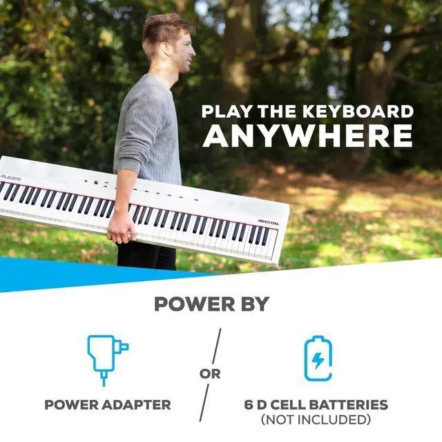 Alt view image 6 of 7 - Recital White - 88 Key Digital Piano Keyboard with Semi-Weighted Keys, 2x20W Speakers, 5 Voices, Split, Layer and Lesson Mode, FX and Piano Lessons