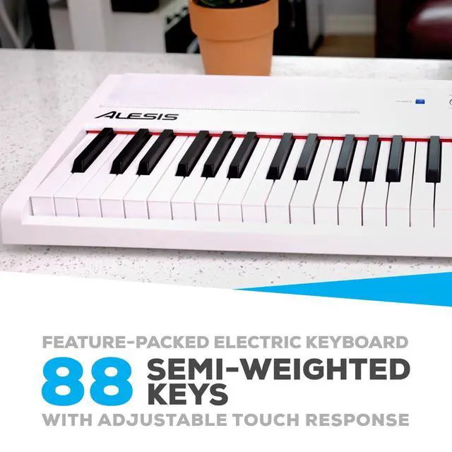 Alt view image 7 of 7 - Recital White - 88 Key Digital Piano Keyboard with Semi-Weighted Keys, 2x20W Speakers, 5 Voices, Split, Layer and Lesson Mode, FX and Piano Lessons
