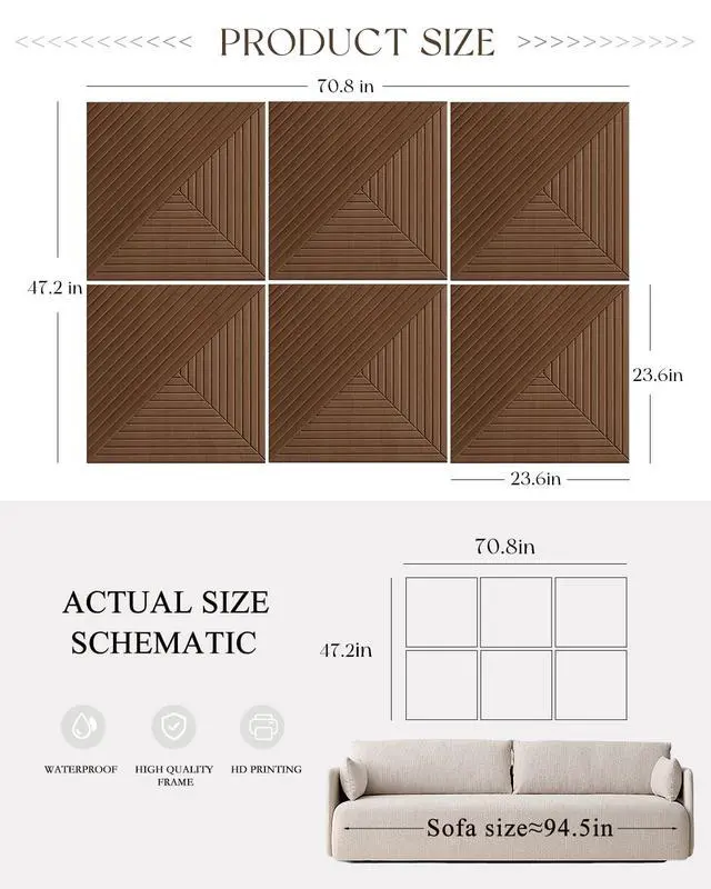 Alt view image 6 of 7 - Large Felt Acoustic Wall Panels, Brown, 70.87'' x 47.24'', 6 Pack