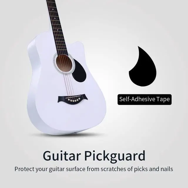 Alt view image 4 of 6 - 38 inch Beginner Guitar White Acoustic Guitar Beginner kit Adult Cutaway Acoustic Guitar Guitarras Starter Set Bundle with Padded Gig Bag, Strap, Capo, Strings, Picks
