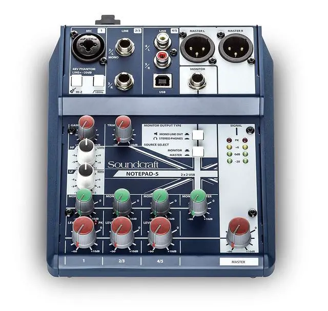 Alt view image 2 of 6 - Notepad-5 Small-Format Analog Mixing Console with USB I/O, 5-channel mixer (