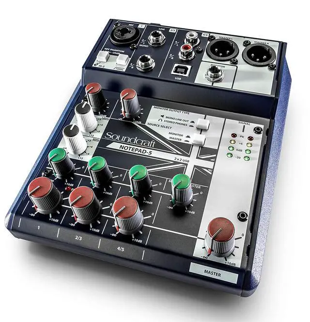 Alt view image 3 of 6 - Notepad-5 Small-Format Analog Mixing Console with USB I/O, 5-channel mixer (