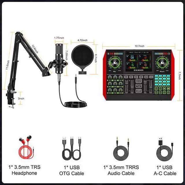 Alt view image 2 of 7 - Podcast Microphone Bundle with Live Sound Board Audio Mixer, Podcast Equipment Bundle with 3.5mm Boom Mic(P15) for Pc/Phone Live Streaming Singing Gaming, Voice Changer, Denoise