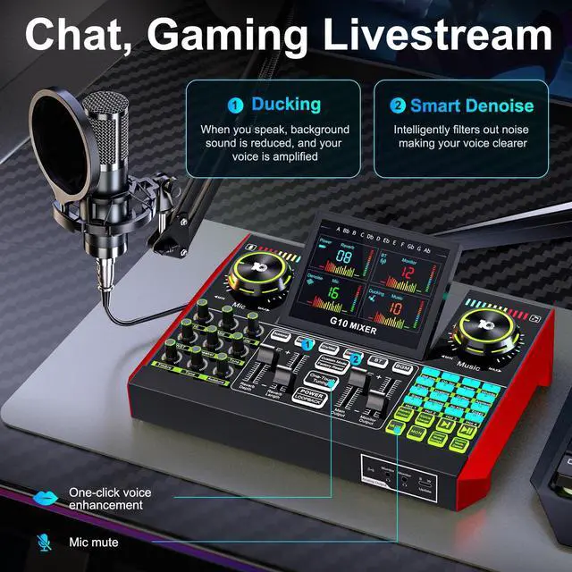 Alt view image 5 of 7 - Podcast Microphone Bundle with Live Sound Board Audio Mixer, Podcast Equipment Bundle with 3.5mm Boom Mic(P15) for Pc/Phone Live Streaming Singing Gaming, Voice Changer, Denoise